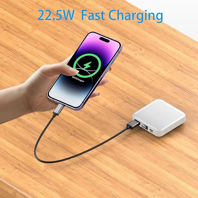 ummz Portable Charger with Built-in Cable,12000mAh 22.5W Fast Charging Small Power Bank,USB C Input/Output with Smart LED Display,External Battery Pack for iPhone,Tablet,Samsung