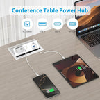 Table Power Outlet Hub PD20W USB-C Fast Charging Station, Recessed Outlet with 2AC Outlets and USB Ports for Conference Room Kitchen Countertop, White