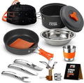 Smokey Camp Camping Cookware Mess Kit Set with Stove - Backpacking Camping Pots and Pans Set, All in One Non-Stick Camping Cooking Set, Portable Stove, Hiking, Picnic, Outdoor & Camping Cookware Set