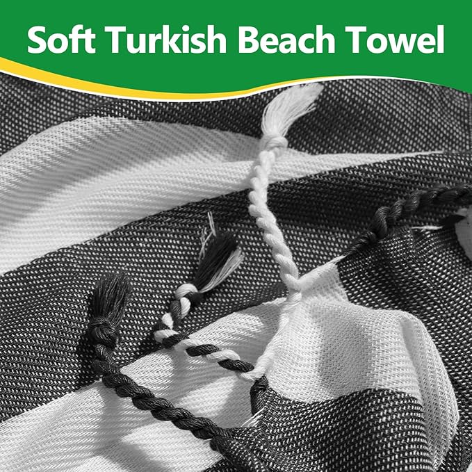 12 Pack Turkish Beach Towel 36"x71" Extra Large Beach Towels Sand Free Bath Towels Adults Lightweight Quick Dry Pool Towels Black