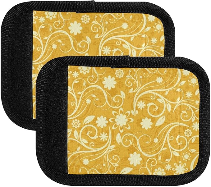 4 PC Luggage Handle Wrap Luggage Handle Covers Tags for Suitcase Bags Travel Luggage Handle Identifier Gripper Retro Yellow Floral
