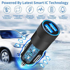 【MFi Certified】iPhone Car Charger Fast Charging, Rombica 4.8A Dual USB Smart Power Cigarette Lighter USB Car Charger with 2Pack Lightning Braided Cable for iPhone 14 13 12 11 Pro XS Mini XR X SE iPad