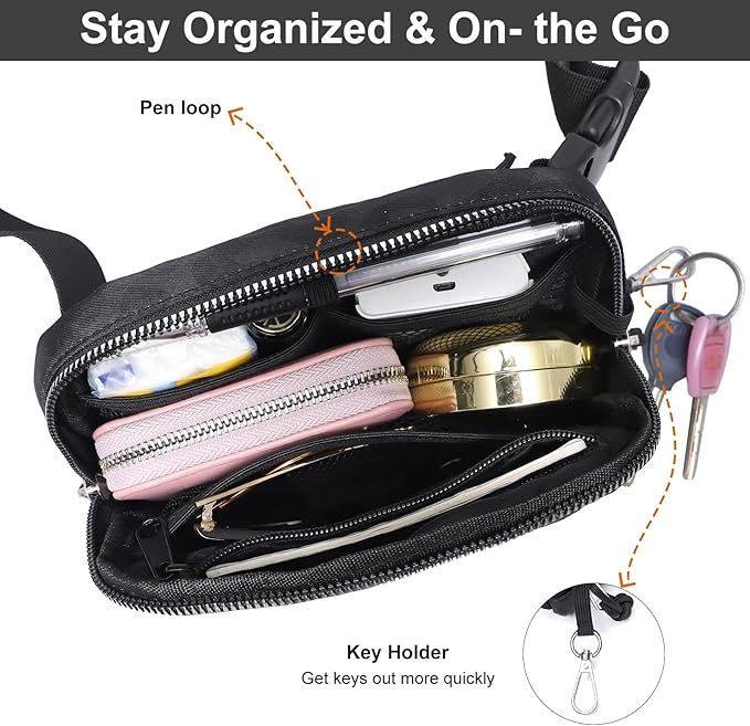 Mini Belt Bag for Women, RFID Small Fanny Pack, Womens Fashion Waist Packs with Extender Strap, Crossbody Bum Bags
