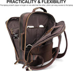 TIDING 17.3" Full Grain Leather Laptop Backpack for Men Multi Pockets Casual Daypack Business Travel Rucksack