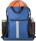 BeeGreen Royal Blue String Backpack Bag Cinch Sack with Shoe Compartment and Two Side Mesh Pockets Lightweight Sturdy Drawstring Gym Sackpack 1 Pack for Unisex