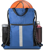 BeeGreen Royal Blue String Backpack Bag Cinch Sack with Shoe Compartment and Two Side Mesh Pockets Lightweight Sturdy Drawstring Gym Sackpack 1 Pack for Unisex