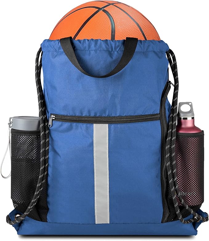 BeeGreen Royal Blue String Backpack Bag Cinch Sack with Shoe Compartment and Two Side Mesh Pockets Lightweight Sturdy Drawstring Gym Sackpack 1 Pack for Unisex