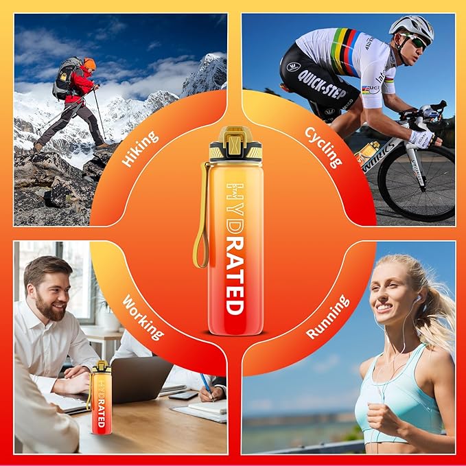 QLUR Water Bottle with Straw, 32oz Motivational Water Bottles with Time Marker to Drink, Tritan BPA Free, 1L Sports Water Bottle with Carry Strap LeakProof for Women Gym Fitness Outdoor (1 Pack)
