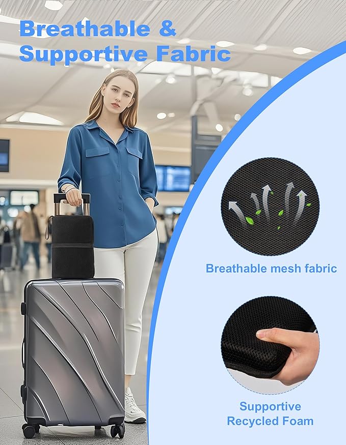 FASTMOMENT Airplane Seat Cushion Portable Travel Cushion for Comfort Foldable Stadium Pad with Breathable Fabric Seat Pad Perfect for Long Flights, Office, Bleacher, Camping