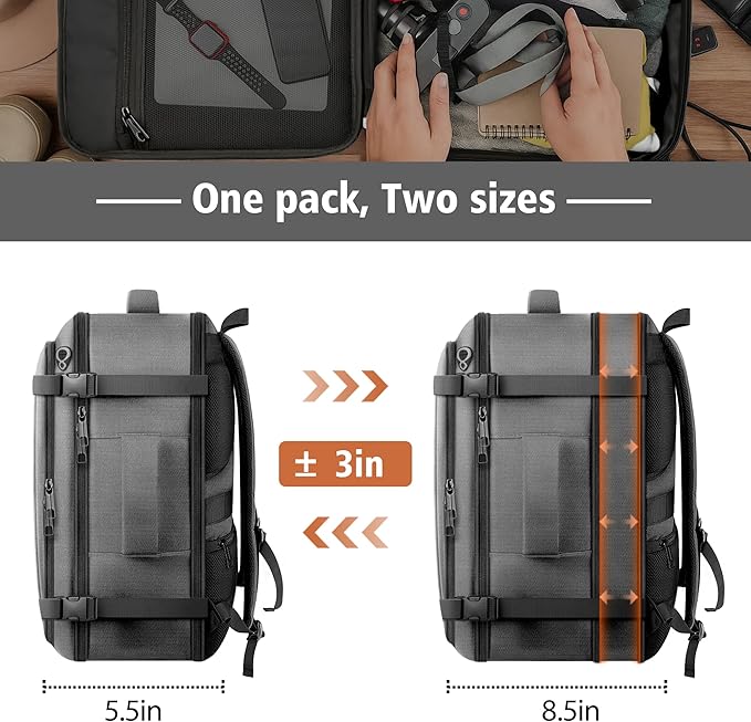 Comfort Travel Backpack,Expandable Carry on Backpack 1-5 Days with LifetimeWarranty,Fits 17.3" Laptop Notebook,Water Resistant Weekender Backpack Flight Approved for Men Hiking,College Travel,Grey