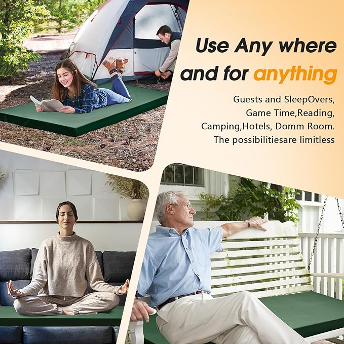 CYMULA Camping Cot Mattress 2in Memory Foam Sleeping Pad,Soft Warm Non-Slip Camping Mattress Topper with Retaining for Adults,Portable Roll up Pad for Travel（only Mattress）