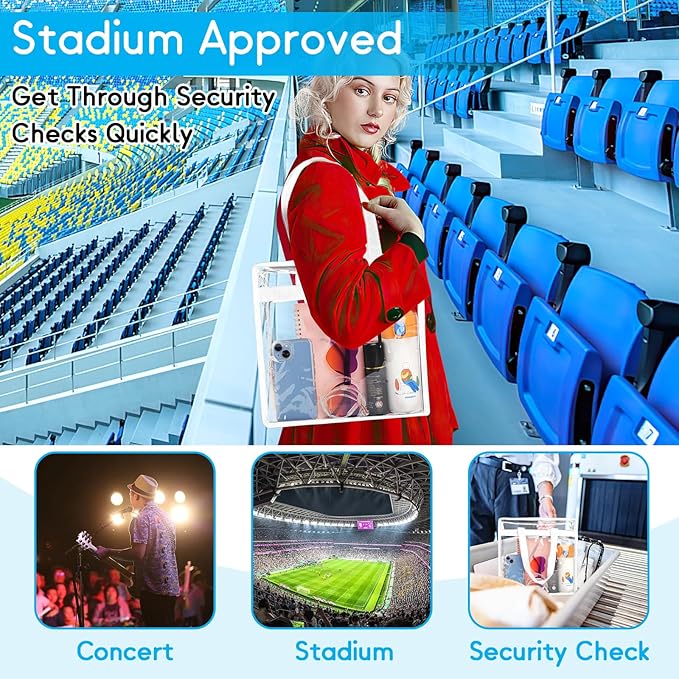 Hoiny Clear Bag for Stadium Events Approved, 12x6x12 Large Transparent Tote Bag with Zipper for Gym Concert Sports Festivals