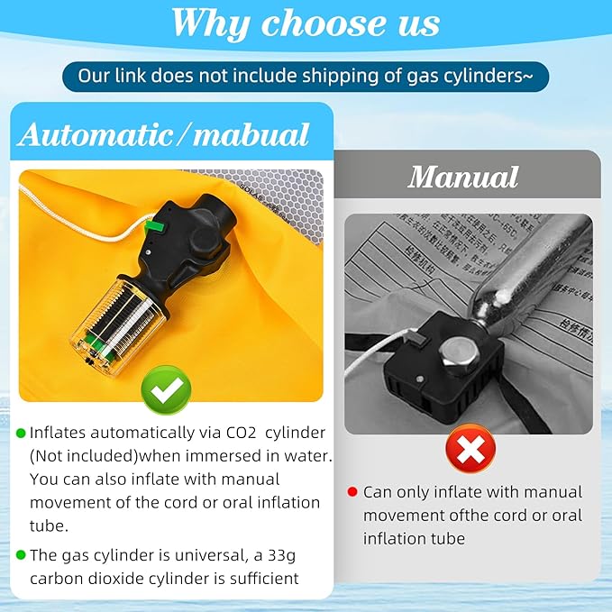 Adult Automatic Inflatable Kayak Vest PFD,Water Sports Vest for Boating Fishing Kayaking SUP Paddleboarding（fit Weight Below 330 lbs）