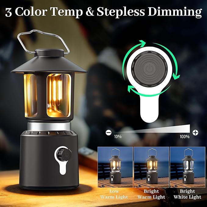 Camping Lantern Rechargeable, Telescopic 8000mAh Retro Waterproof Camping Light, Electric Lanterns for Power Outages, Vintage Hurricane Lamp for Tent Outdoor Patio RV Fishing