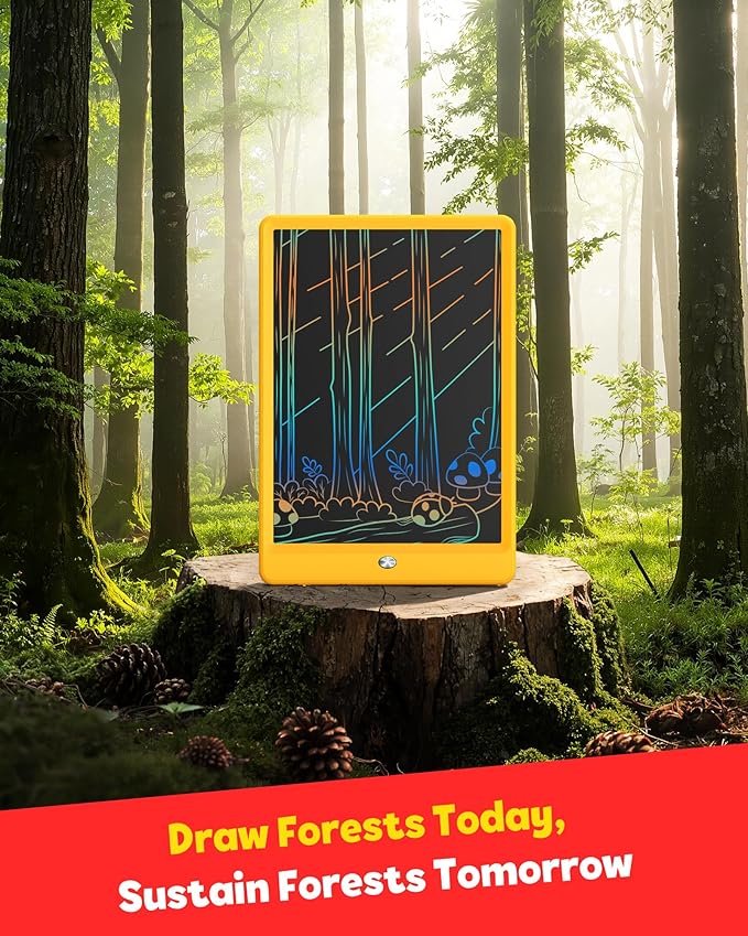 TEKFUN LCD Writing Tablet for Kids, 10-inch Coloring Drawing Pad, Mess Free Doodle Board, Airplane Travel Toys for Boys and Toddlers, Road Trip Essentials, Gifts for 3 4 5 6 7 8 Year Old Girls(Yellow)