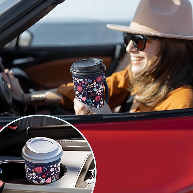 KJQJLY 3 Reusable Iced Coffee Sleeves for Iced Coffee Cups or Drinks Reusable Neoprene Insulated Sleeves for Hot and Cold Drinks from Starbucks, Dunkin, And More (Butterfly Bush)