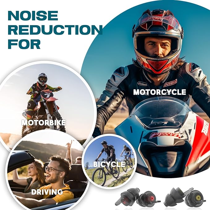 Motorcycle Ear Plugs for Wind Noise Reduction, 2 Pairs Reusable Motorcycle Accessories - Moto Earplugs, Soft Comfortable Hearing Protection for Motorbike, Touring, Racing, Riding - 25dB, Biker Gifts
