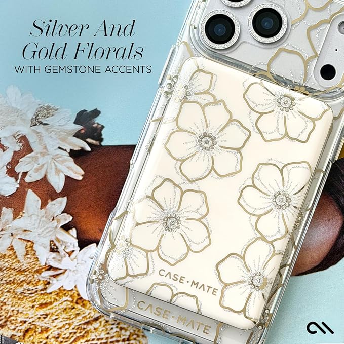 Case-Mate MagSafe Portable Charger Power Bank 5000mAh - iPhone Charger for Fast Charging - Qi Compatible Magnetic Wireless Battery Pack with USB-C Cable for all phones - Slim Lightweight - Floral Gems