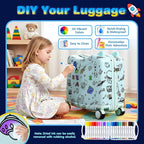 Kids Ride-On Suitcase with Cute Ears, DIY Graffiti Coloring Design, 20" Carry-On Luggage with 4 Spinner Wheels, Pull Rope & Combination Lock – Rideable Travel Case for Toddlers & Children(Green)
