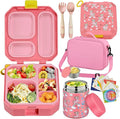 wiwens Bento Lunch Box for Kids with 12oz Soup Thermo Leak-Proof Lunch Food Container with 5 Compartment Thermo Hot Food Jar and Insulated Lunch Bag for Kid Toddler Girls Boys to School