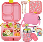 wiwens Bento Lunch Box for Kids with 12oz Soup Thermo Leak-Proof Lunch Food Container with 5 Compartment Thermo Hot Food Jar and Insulated Lunch Bag for Kid Toddler Girls Boys to School