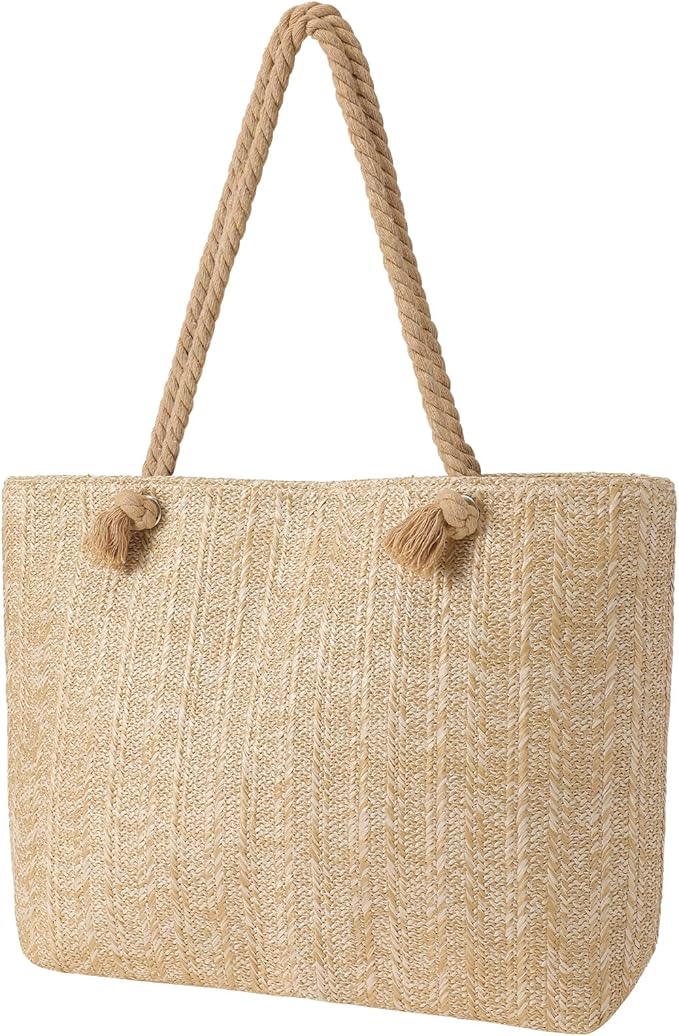 Tavaleu Straw Beach Bags for Women, Large Beach Bag Summer Woven Tote Bag Travel Shoulder Handbags for Holiday