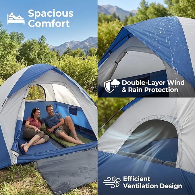 XL 1/2/3/4 Person Dome Camping Tent,Tents for Camping,Tents for Camping Waterproof,Double Layer Waterproof, Removable Rain Fly, for Outdoor Hiking, Fishing