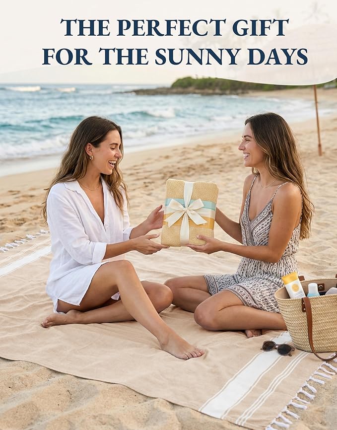LANE LINEN Beach Towel 4 Pack, Oversized Beach Towels for Adults, Lightweight Travel Beach Towels, Pre-Washed for Soft Hand Feel, Quick Dry Beach Towels, 39"x71" - Beige