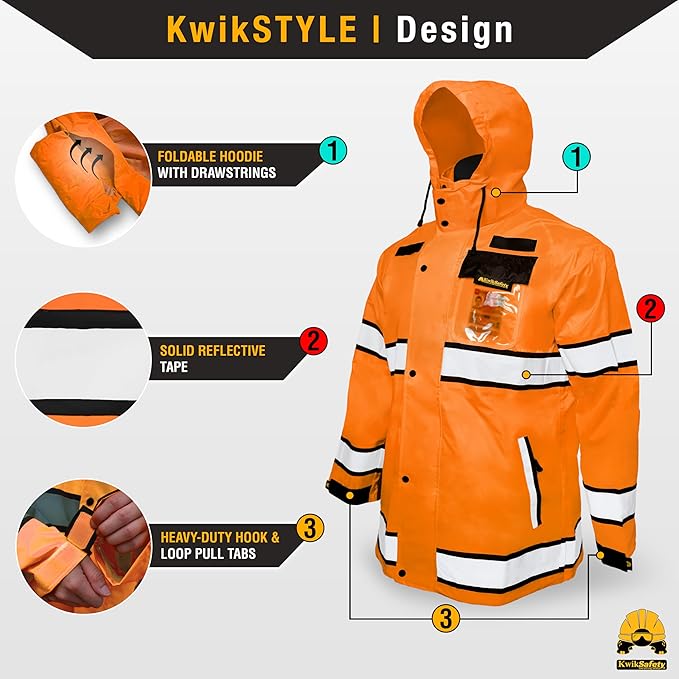 KwikSafety - Charlotte, NC - TORRENT Rain Jacket & Trench Coat ANSI OSHA Class 3 High Visibility Jacket Hi Vis Rain Gear