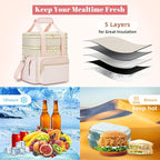 holuxer Insulated Lunch Bag & Lunch Box for Women - Double Deck Reusable Lunch Bag for men Tote Cooler Bag Leakproof Soft Expandable - Large Lunchbox for Work/Adult/Picnic/Outdoor (Pink，15L)