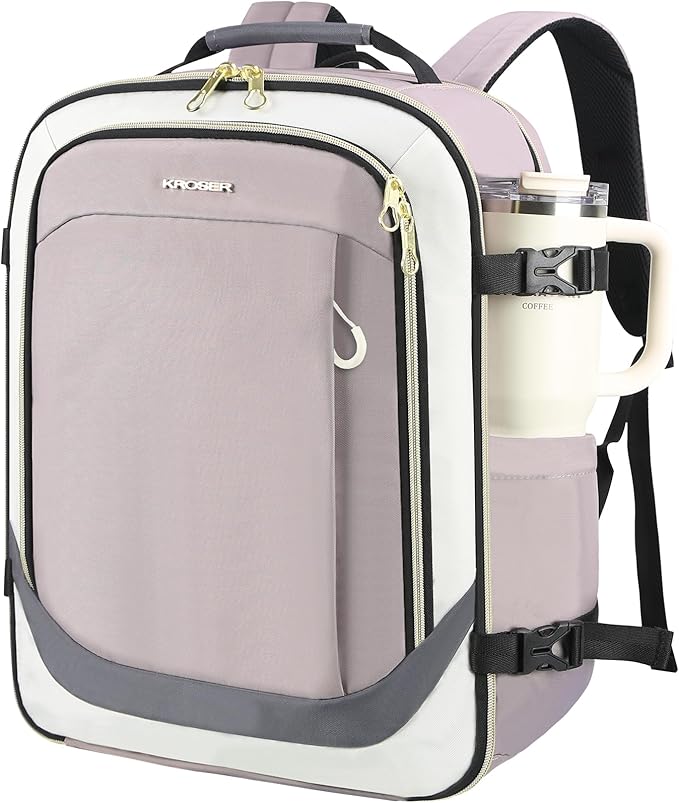 KROSER Laptop Backpack Large Computer Backpack Fits up to 17 Inch Laptop Water-Repellent 40L Travel Backpack Casual Daypack for Business/College/Women/Men-Beige/Dusty Pink/Grey