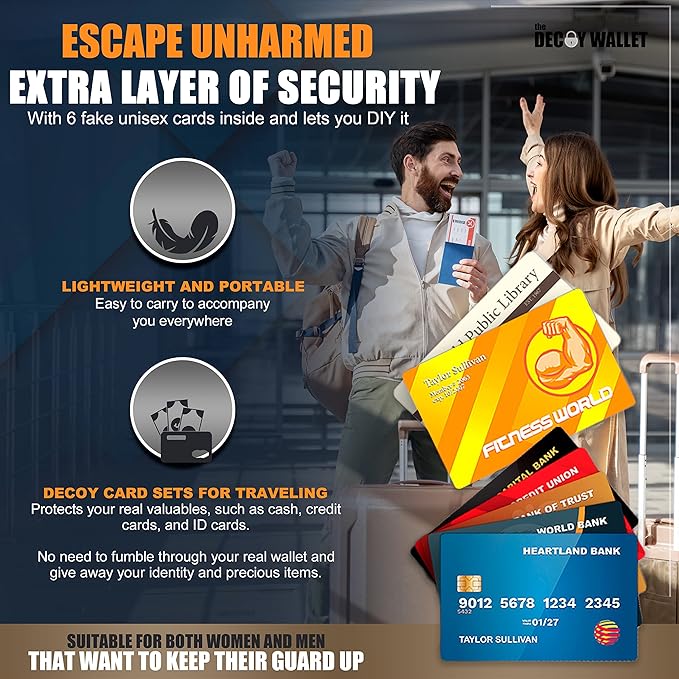 Anti-Theft Travel Wallet Decoy Cards – 6 Fake Credit Cards Pickpocket Protection
