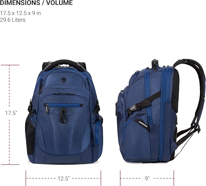 SwissGear Endure ScanSmart Laptop Backpack – TSA Approved Tech Backpack – Fits Most 17" Laptop – Multiple Organizer Pockets – Navy Ballistic