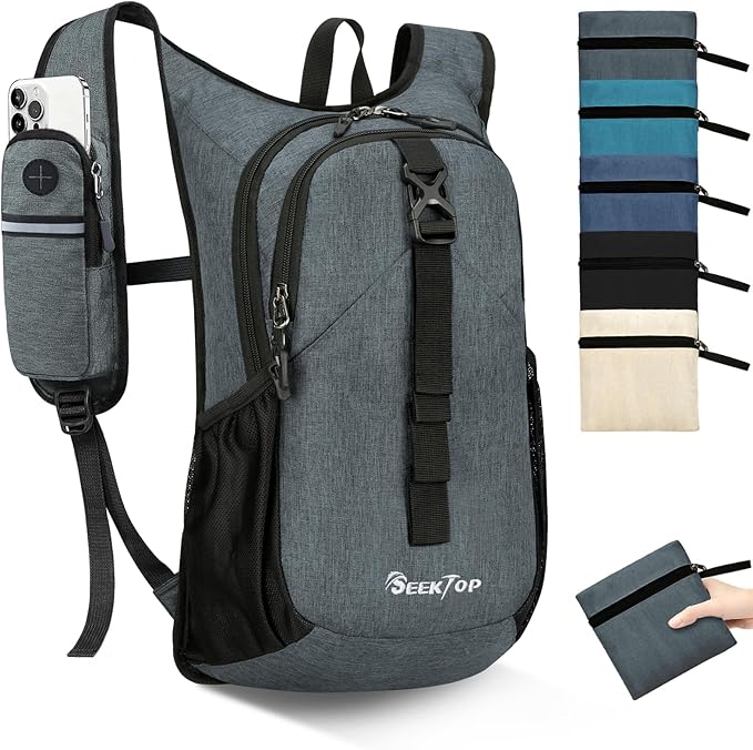 Seektop 15L Small Hiking Backpack for Women Men, Lightweight Hiking Packable Daypack with Phone Pocket for Travel Camping (Grey, 15L)