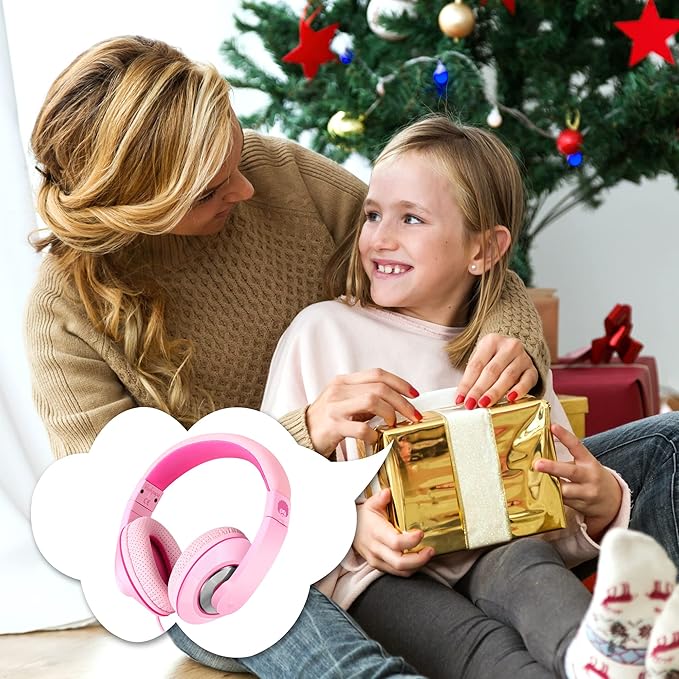 rockpapa Comfort+ Kids Headphones with Microphone, Boys Girls Student Over-Ear Headphones Wired Foldable for School Classroom Laptop PC Computer Tablet Pink