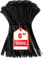 Zip Ties 8 inch, 5000 Pack Black Zip Ties, Self-Locking Nylon Cable Ties with 40 lbs Tensile Strength,Wire Ties for indoor and outdoor use.