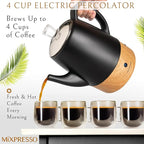 Mixpresso Black Small Electric Percolator Coffee Pot 4 Cup Stainless Steel - Coffee Percolator Electric with Keep Warm Function - Auto Shut-Off for Safe Daily Brewing