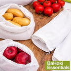 BaHoki Essentials Lightweight Mesh Produce Bags - Reusable, Washable, and Breathable - for Grocery, Fruits, Vegetables, and Home Storage - 5 Pack