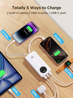 Aioneus Power Bank, 10000mAh Portable Charger with Built in Cables Fast Charging 22.5W USBC in/Out Travel PowerBank Battery Pack for iPhone 16 15 14 13 12 Samsung Galaxy S24 A15 Android Phone(1 Pack)