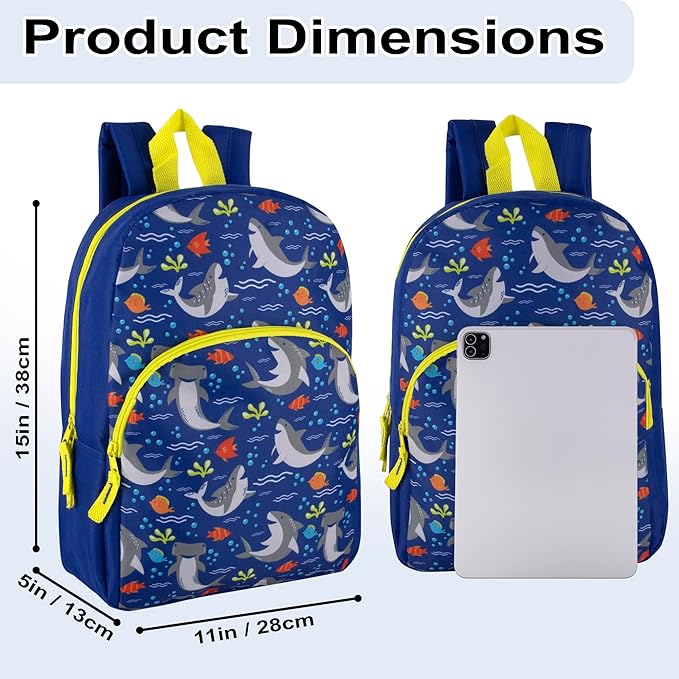 Trail maker 15 Inch Kids Backpacks for Boys & Girls | Preschool, Kindergarten, Elementary School Backpacks with Adjustable, Padded Straps (Seafaring Sharks)