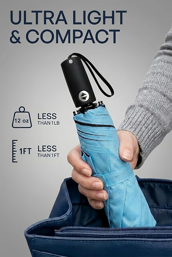 BAODINI Compact Travel Umbrella Small Windproof Auto Open Close for UV Sun Protection UPF 50+ and Rain Fits Backpack Purse & Suitcase