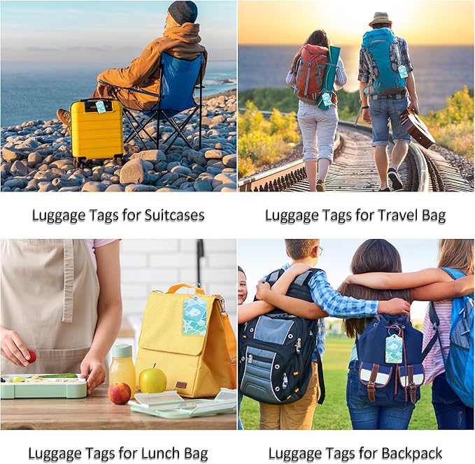 Luggage Tags for Suitcases, 2 Pack Cute PU Leather Luggage Tag TSA Approved with Stainless Steel Loop and Address Card Baggage Tag for Travel&Cruise Ships&Shipping Eco-Friendly Oceans, by Chelmon
