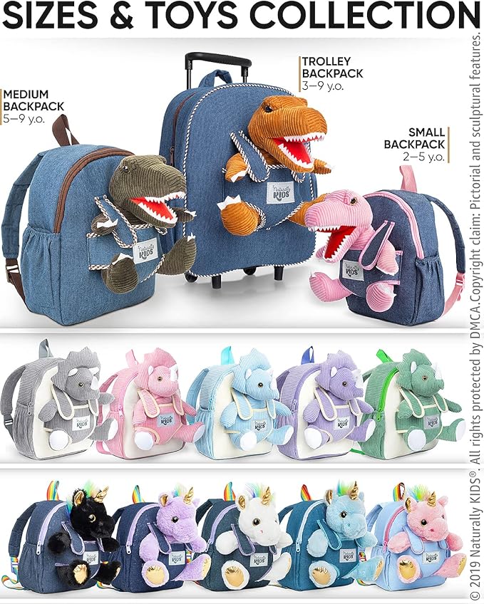 【Upgraded】Toddler Luggage for Boys w Removable Dinosaur Toy | Side & Inner Pockets, Reflective Logo, Name Tag | Kids Rolling Backpack | Travel & Birthday Gifts for 3 4 5 6 Year Old