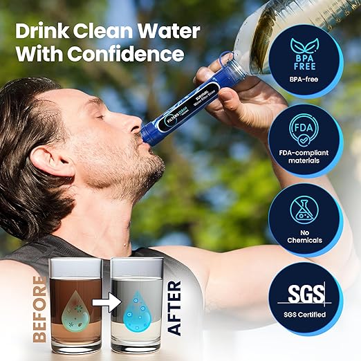 Filters-Clean Survival Water Filter Straw – 0.1 Micron Portable Personal Water Filter, 4,000L (1,056 Gallon) Capacity – Removes 99.9999% Bacteria & Protozoa – Hiking, Camping & Emergency - 4 Pack
