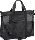 Fammart Mesh Beach Bag, Large Beach Tote with Zipper Pocket, Toys Pool Bag for Family Travel Vacation Cruise Essentials