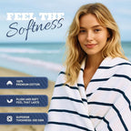 White Classic Cotton Pool Towels Oversized 35 x 70 Inches, Ultra Absorbent and Low Lint Striped Beach Towels for Adults, Stripes Design Luxury Extra Large Bath Towels, Navy Blue, 3 Pack
