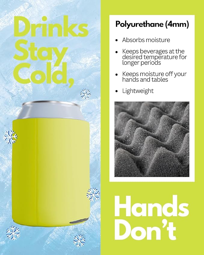 PartyPrints 200 Pack Marigold Blank Can Cooler Sleeves, Customizable Bulk Insulated Foam for Beer, Collapsible Plain Drink Holder, Cold Soda Insulator, 12oz Regular, 16oz Tall Cans