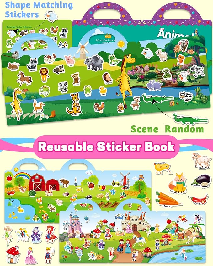 Walenced Reusable Sticker Book for Toddlers, Stickers for Kids, Toddler Sticker Book, Toddler Craft Activities, Toddler Travel Toys Boy Girl Birthday Gifts