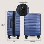 U.S. Traveler Boren Expandable Hardside Rugged Travel Luggage with 8 Spinner Wheels, Navy, Checked-Medium 26-Inch