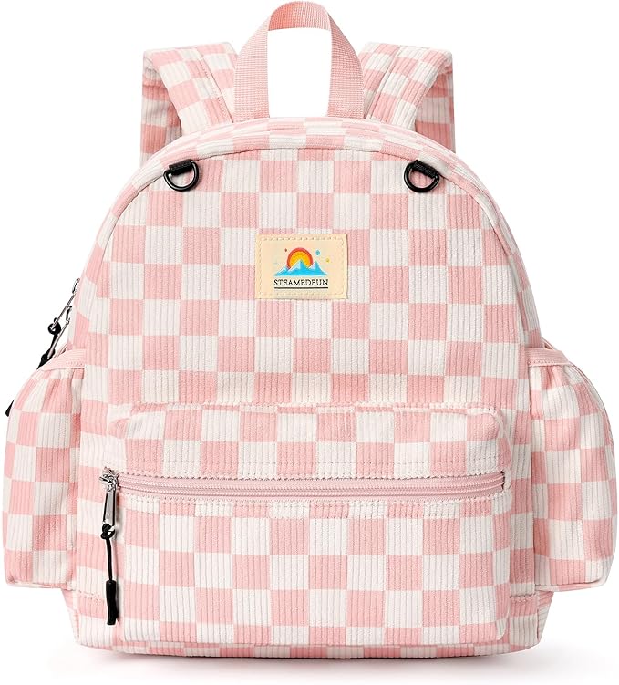 STEAMEDBUN Corduroy Toddler Backpack for Girls 2-4: Kids backpack for Boys Girls - 12 inch Preschool Kindergarten Backpacks - Checkerboard
